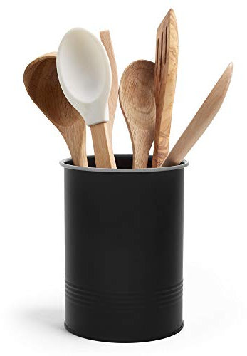 VonShef Utensil Holder, Stainless Steel Worktop Organiser, 13cm Diameter Kitchen Storage Organiser with Matte Black Finish, Compact Storage for Kitchen Accessories