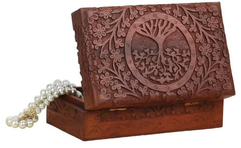ARTISENIA Handmade Sheesham Wood Jewelry Box Organizer with Tree of Life Carving | Wooden Keepsake Box for Rings, Bracelets, Necklaces, Tarot Cards | Gift for Wife, Mother, Women