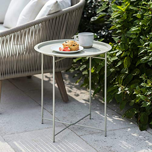 CKB LTD tavolino rotondo pieghevole da esterni e interni con vassoio rimovibile, in acciaio verniciato a polvere, singolo tavolo da giardino, per arredamento, colore argilla