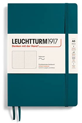 LEUCHTTURM1917 362848 Notizbuch Medium (A5), Softcover, 123 nummerierte Seiten, Pacific Green, Dotted