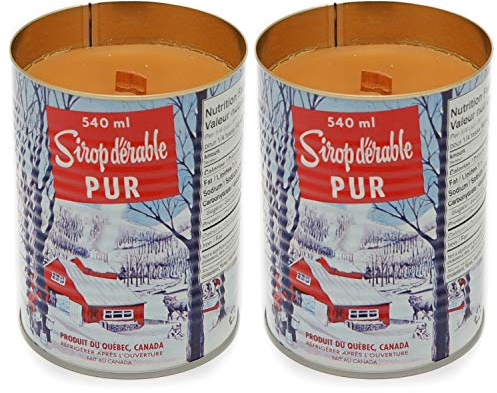 MapleFarm - 2 bougies parfumées au sirop d'érable en boîte traditionnelle canadienne. Mèche en bois. Maple syrup candle.