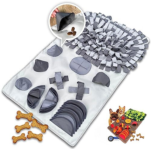LUCON Schnüffelteppich für Hunde & Katzen 11 spannende Elemente mit PAWerful3 Robustes Intelligenzspielzeug XXL 100x60cm Spielzeug für alle Rassen Geschenkidee grau