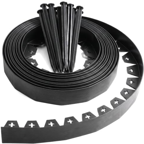 JonesHouseDeco Bordure de Jardin Flexible en PVC 10 m Hauteur 40 mm Noir | Bordure avec 50 Piquets Pour Délimiter Pelouse Massif Arbre et Allée Installation Facile Sans Creusement