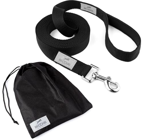 BedDog® Tyson Trainingsleine mit Aufbewahrungsbeutel, Lange Leine mit Handschlaufe, langlebige Schlepp-Leine, Hundeleine, Schwimmleine, robust 10m - schwarz