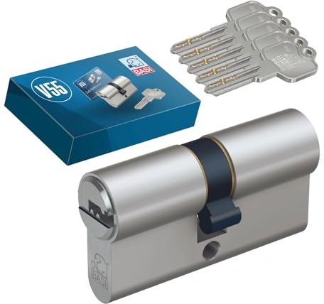 BASI Cilindro doble V55 de perfil de 30/35 mm, función de emergencia y peligro, cerradura de cilindro, 5 llaves reversibles y tarjeta de código, llave hueca, protección contra picking y protección