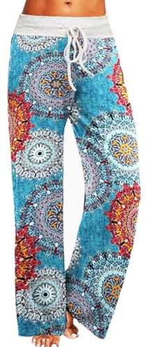 iniber Women's Floral Wide Leg Pajama Pants Casual Yoga Palazzo Drawstring Loose Trousers
