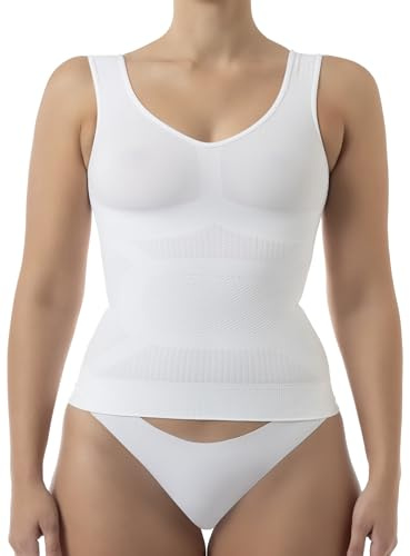 Farmacell 342 (White, XL/2XL) Camiseta Reductora Mujer Anticelulitis Masaje con Efecto Push Up y Vientre Plano, Made in Italy