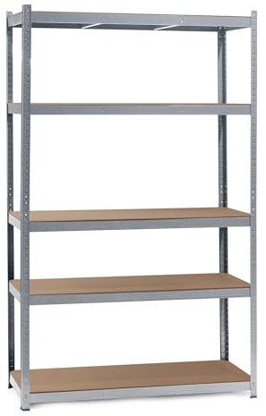 Wiltec Scaffale per carichi pesanti zincato 100x50x204cm Scaffale a incastro 5 ripiani 200kg/piano