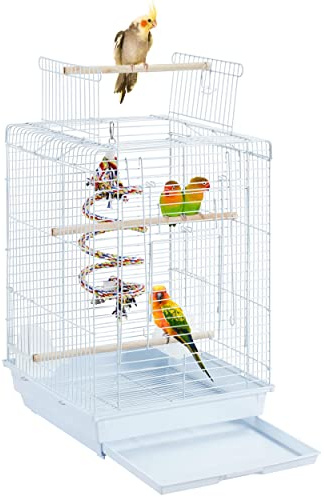Yaheetech Bird Cage Metal Open Top Small Parrot Cage for Finch Canary Parakeet Cockatiel White
