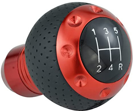 Temzzer Red Gear Knob 5 Speed Shift Handle Leather Gear Knob for Most Manual Vehicles