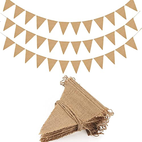 G2PLUS Rustikale Hessian Wimpelketten, 12m Jute Wimpel Girlanden, 36pcs Garten Wimpelgirlande für Rustikale Hochzeit, Geburtstagsfeier, Garten Dekoration
