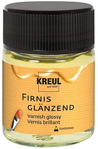 KREUL 86150 - Barniz brillante, 50 ml, protege contra el polvo y la suciedad, barniz de acabado transparente y elástico a base de resina sintética, para pintura al óleo y acrílica