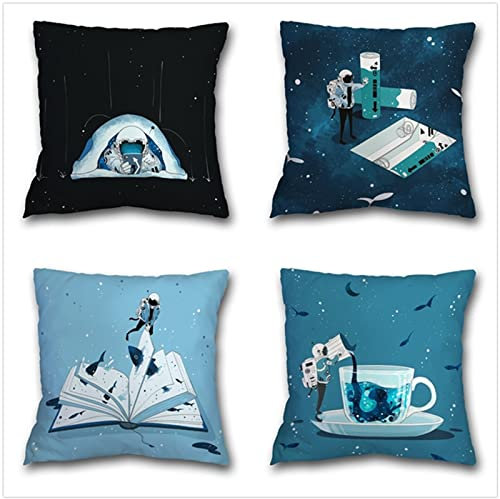 Kissenbezug 35x35cm 4er SetBoho Wohnzimmer Outdoor Deko, Schlafzimmer Zimmer Dekor Kissenhülle Kissenbezüge mit Verstecktem Reißverschluss, Couchkissen, Sofakissen Weinachten Wanderndes Universum