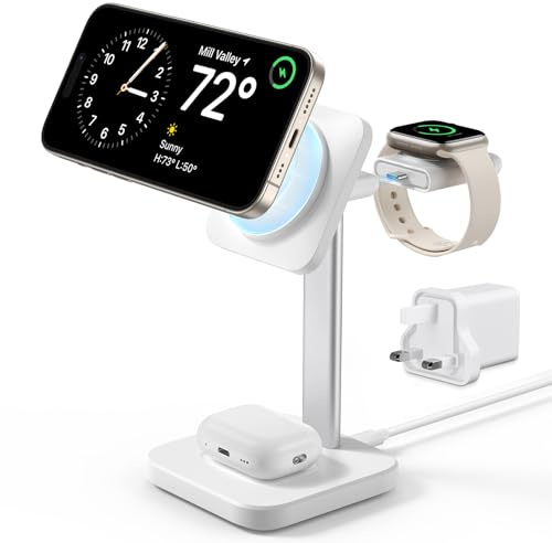 ESR for 3-in-1 MagSafe Charger Stand, Removable Made for Apple Watch Certified Charger, MagSafe Charging Station, Magnetic Station for iPhone 17/16/15/14/13/12 Series, AirPods 4/3/Pro, White