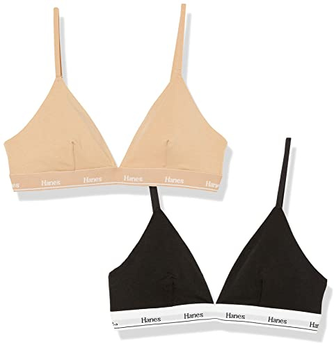 Hanes Women's Triangle Bralette Pack, 2-Pack, Originals Breathable Stretch Cotton Bras for Women, Wireless Bra