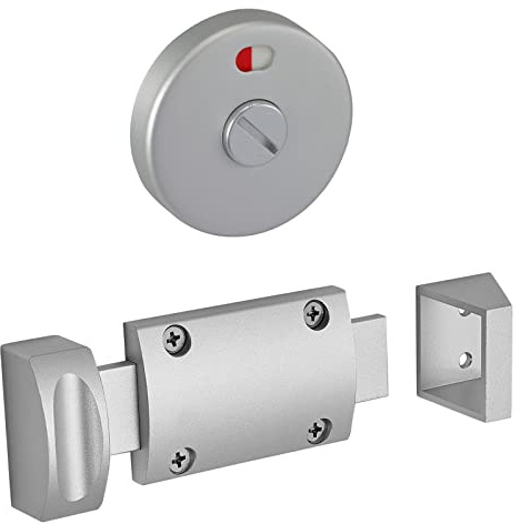 Satin Anodised Aluminium Cubicle Door Lock with Indicator Release and Open in Keep for Toilet Cubicles