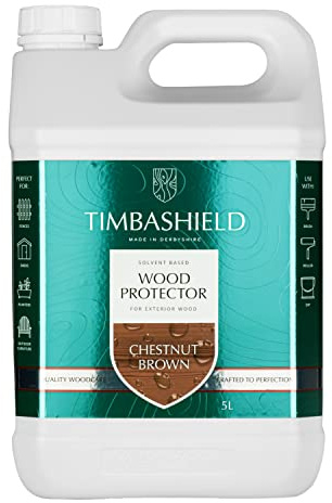 Timbashield - Solvent Based Wood Protector - Chestnut Brown - 5L - Wood Stain & Waterproof Protection - Protection from Dry-Film Fungal Growth - Treatment for Sheds, Fences & General Garden Furniture