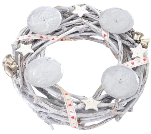 Mendler Adventskranz-AM rund - ohne Kerzen | Weihnachtsdeko, Tischkranz, Holz, Ø 30cm, weiß-grau