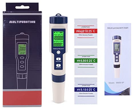 Joyeee Tester di qualità dell'Acqua, misuratore TDS/EC/PH 5 in 1, Display LCD retroilluminato Verde Tester dell'Acqua per Test di qualità dell'Acqua Potabile dello Stagno dell'acquario della Piscina