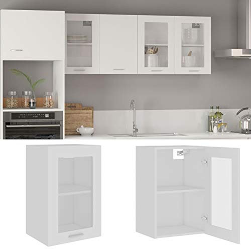 BULANED Hängeglasschrank, Glasschrank, Hängeschrank, Wandvitrine, Glasvitrine Hängend, Wandschrank Küche, Teeschrank, Weiß 40x31x60 cm Spanplatte