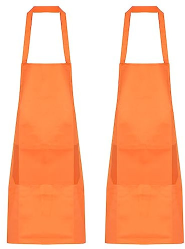 QUARKZMAN 2Stk Küche Kochen Schürzen Polyester Kunst Schürzen Töpferschürze Wasserdicht Künstler Malerei Schürze mit 2 Taschen für Haus Gastronomie Handwerk Garten BBQ Orange