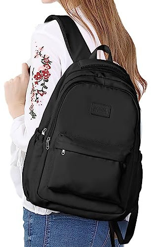 Black Backpack Women Men, Waterproof 14 Inch Laptop Bookback, Casual Travel Daypack Rucksack School Bags for Girls Teenage, Back to School Supplies (Black)