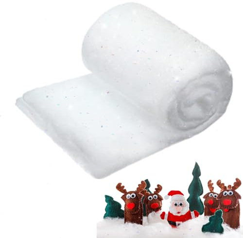 ZoneYan Rotolo di Neve Artificiale, Coperta di Neve Natale Glitterata, Tappeto di Neve Finta, Coperta di Neve per Villaggio di Natale, Esposizioni Invernali e Decorazioni per Feste (2,6 x 7,8 ft)