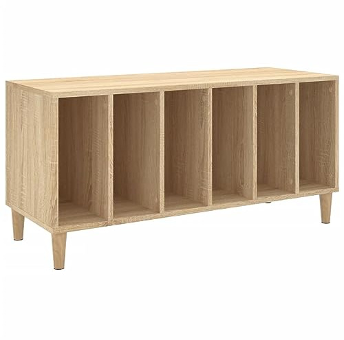 Gecheer Home Turntable Stand with Record Storage Wood Side Cabinet Simple Design TV Table with Open Front Storage Compartment Sonoma Oak 100x38x48 cm Engineered Wood 973