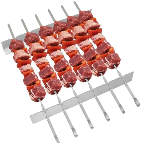 Armo® 6 x BBQ Skewers with BBQ Skewer Rack Stainless Steel Barbecue Rack