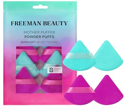 Freeman Mother Puffer Powder Puff Set, Makeup Puffs For Pressed or Loose Powder, Soft, Triangle Powder Puffs With Finger Band, Vegan & Cruelty-Free, 8 Count