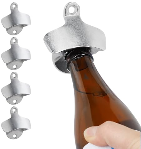Relaxdays Wandflaschenöffner 5er Set, stabile Bieröffner zum Anschrauben, Wandöffner für Flaschen, Bar, Metall, Silber | stabile Bieröffner zum Anschrauben, Wandöffner für Flaschen, Bar, Metall