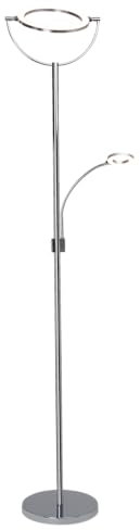 Lightbox Basic LED Deckenfluter - 191 x 36 x 61 cm - funktionale Leseleuchte mit Drehdimmer (2x) & einstellbaren Kopf & Arm - inkl. LED - 24 W, 2500 lm, 3000 K - aus Metall/Glas - in Eisen/Chrom