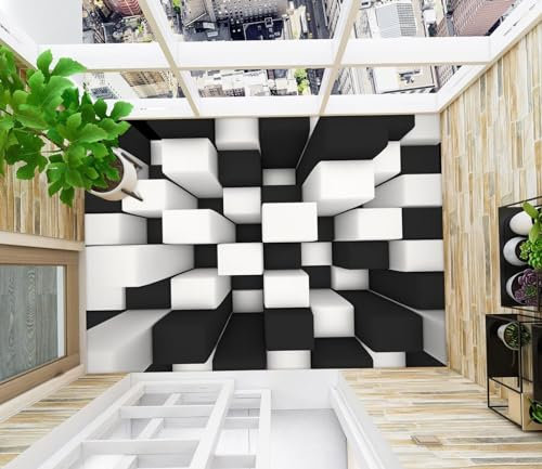 Benutzerdefinierte Boden Wasserdichte Stereo-Aufkleber 3D Schwarz Weiß, 300 * 210cm 3D-Bodenfliesen Aufkleber Bodenbelag Tapete Wandbild PVC Wasserdicht selbstklebende Tapete Wohnkultur