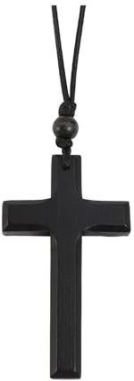 JJDreams Naturholz Kreuz Anhänger Halskette Hand geschnitzt Holzkreuz Halskette Unisex Verstellbarer Halskragen Jesus Schmuck