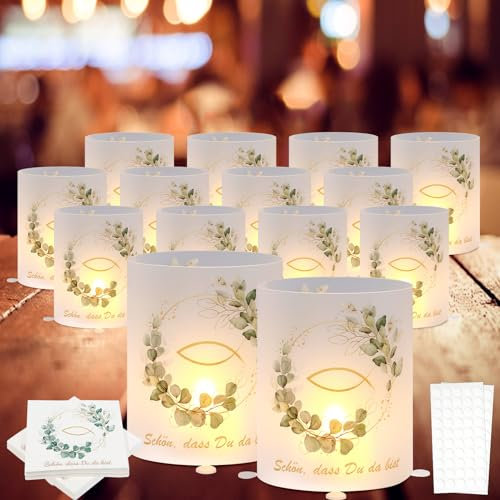 14 Lantern Windlichter 20 Servietten Tischdeko Konfirmation Deko Eukalyptus Taufe Deko, Hochzeit Geburtstag Erstkommunion Deko Junge Mädchen