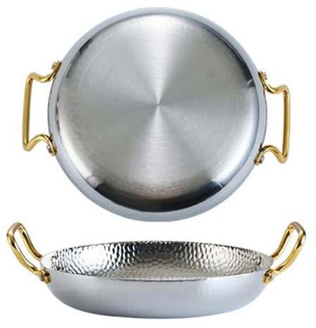 ANSNOW Paellera Española de 4 Tamaños, Paella de Mariscos Martillada a Mano de Acero Inoxidable 304, Utensilios de Cocina Antiadherentes con Asas Dobles Remachadas para Hogares O Restaurantes, Sarté