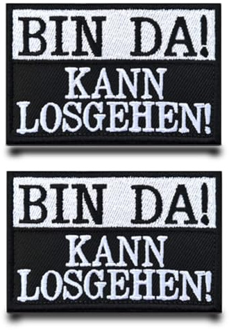 2 StückBIN DA!KANN LOSGEHEN!Lustig Flagge Patch Gestickt Abzeichen Aufnäher mit Klett Taktisch Militär Patch Applikation für Kleidung Taschen Weste Jacke Rucksäcke