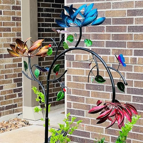 Windrad, Wunderschönes Sommer-Windrad mit bunten Blumen, Windrad mit drehenden Blumen und bunten Gartensteckern, Windräder for Hof und Garten, Große Windskulpturen und -räder aus Metall