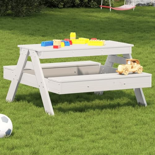 ShGaxin Picknicktisch für Kid Weiß 88x97x52 cm Massivholz Kiefer, Bierzeltgarnitur, Biertischgarnitur, Beer Pong Tisch, Bierbankgarnitur, Gartenmöbel Set, Biertisch - 832597