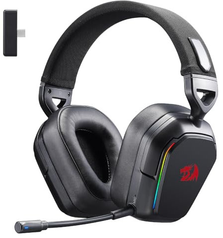Redragon H868 3-Mode Wireless RGB Gaming Headset, 7.1 Surround Sound, 40 mm Drivers, Leather Foam Ear Pads, Noise-canceling Microphone, Over-Ear Headphones Works for Mobile, PC/PS5/XBOX/NS