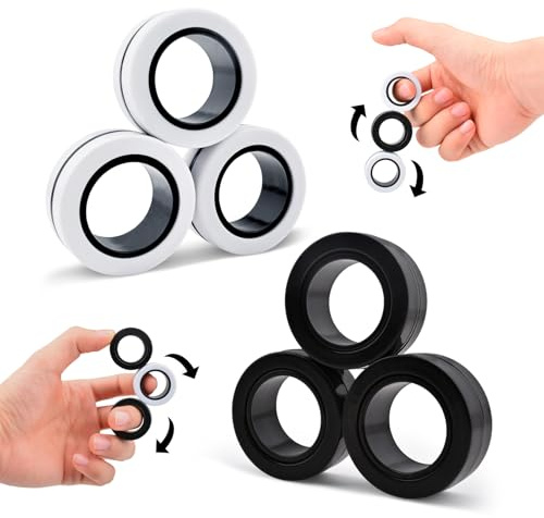 ASIOWELY Anneaux Magnétiques TDAH Jouets Fidget Toys Adultes,6 PCS Cool Fidget Aimant Ring pour Anti Stress Spinner Anneau de Doigt pour Enfants Adolescents Cadeaux pour 3-6-8 + Année Vieux Garçons
