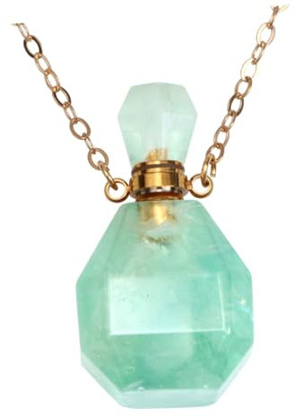 HAWILLOSCH Mini Crystal Pendant Necklace Fluorite Wishing Bottle Perfume Holder Elegant Jewelry for Women