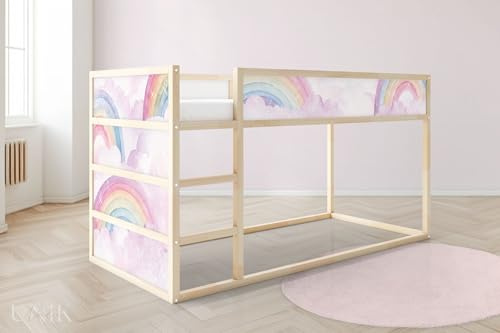 UNIK Nordic Aufkleber für KURA Hochbett, Glitzer Regenbögen 5-Sticker-Set Oben, Bettaufkleber, Sticker für Kinderbett, Möbelfolie fürs Kinderzimmer, Bettfolie für Kinder