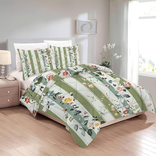Bettdecke 200x220 Ohne Bezug Nutzbar, Blume Leaf Pflanze Bettdecken Waschbar Ganzjahresdecke Aquarell 4 Jahreszeiten Steppdecke, Bettzeug Microfaser mit 2 Kissenbezug für Sommer Winter Doppelbett