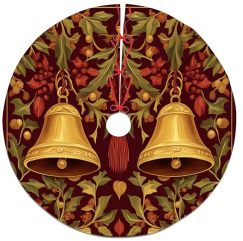 Weihnachtsglocken Weihnachtsbaumrock, goldfarbene Glocke und Stechpalmen-Design für festliche Heimdekoration, Weihnachten, Winterparty, Innendekoration, 91,4 cm