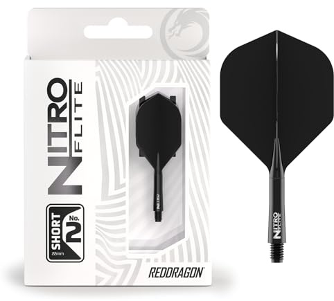 RED DRAGON Darts – Integrerad Flyg & Axel System – No.2 Form och design – Svart & Svart Färg, Kort Längd