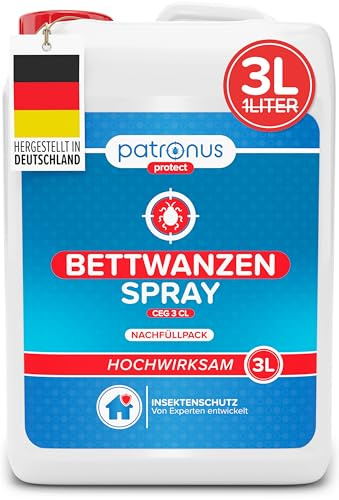 Patronus Bettwanzen Spray zur effektiven Bettwanzenabwehr 3 Liter | Sofortschutz-Mittel gegen Bettwanzen - mit dezentem Eukalyptus/-Zitrusduft - hochwirksam & laborgeprüft