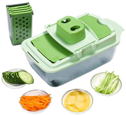 Tritatutto per cipolle, tritatutto per verdure con contenitore e coperchio,Affettatrice per cetrioli, tritatutto per aglio, multifunzionale - Tagliapomodoro, tagliapatate, affettaverdure per la famigl