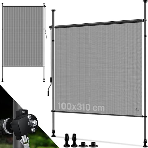 KESSER® Tenda da sole verticale, 100 x 310 cm, allungabile e opaca, tenda da sole verticale con manovella senza foratura, protezione da sguardi indiscreti e dal vento, per giardino e terrazza,
