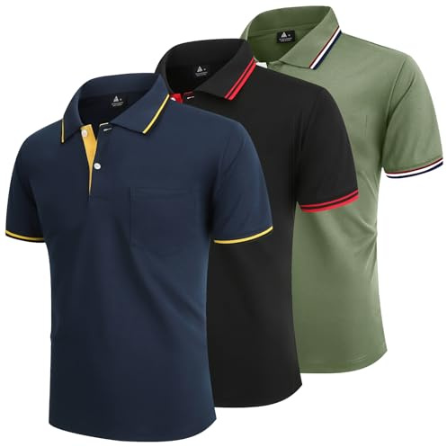 LLdress 3er Pack Poloshirt Herren Kurzarm Atmungsaktiv Poloshirt Set Leichtes Golf Polohemd Schnelltrocknend T Shirt